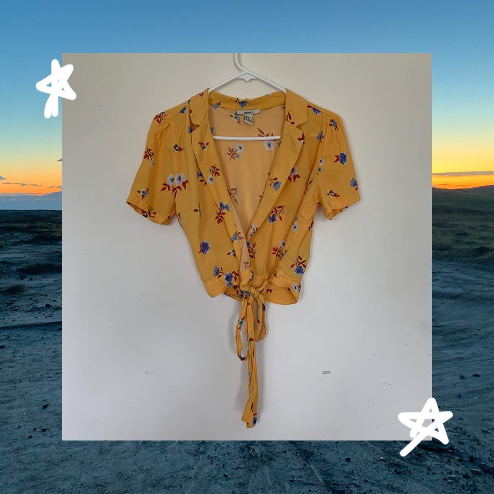 Yellow Floral Wrap Crop-Top